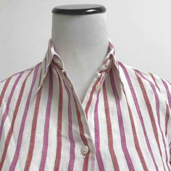 Loro Piana white red pink linen stripe shirt i42 made in Italy